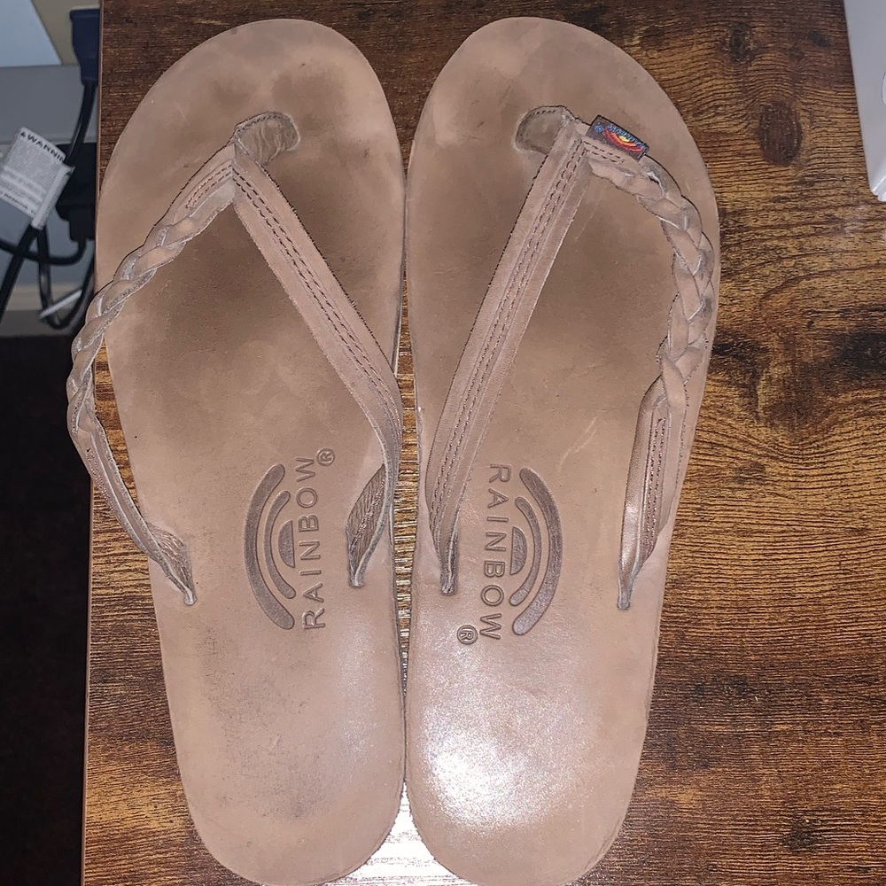 EUC leather Rainbow Sandals braided strap